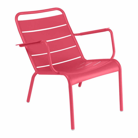 Fermob Luxembourg Low Armchair in Rosalie, aluminum slat outdoor lounge armchair