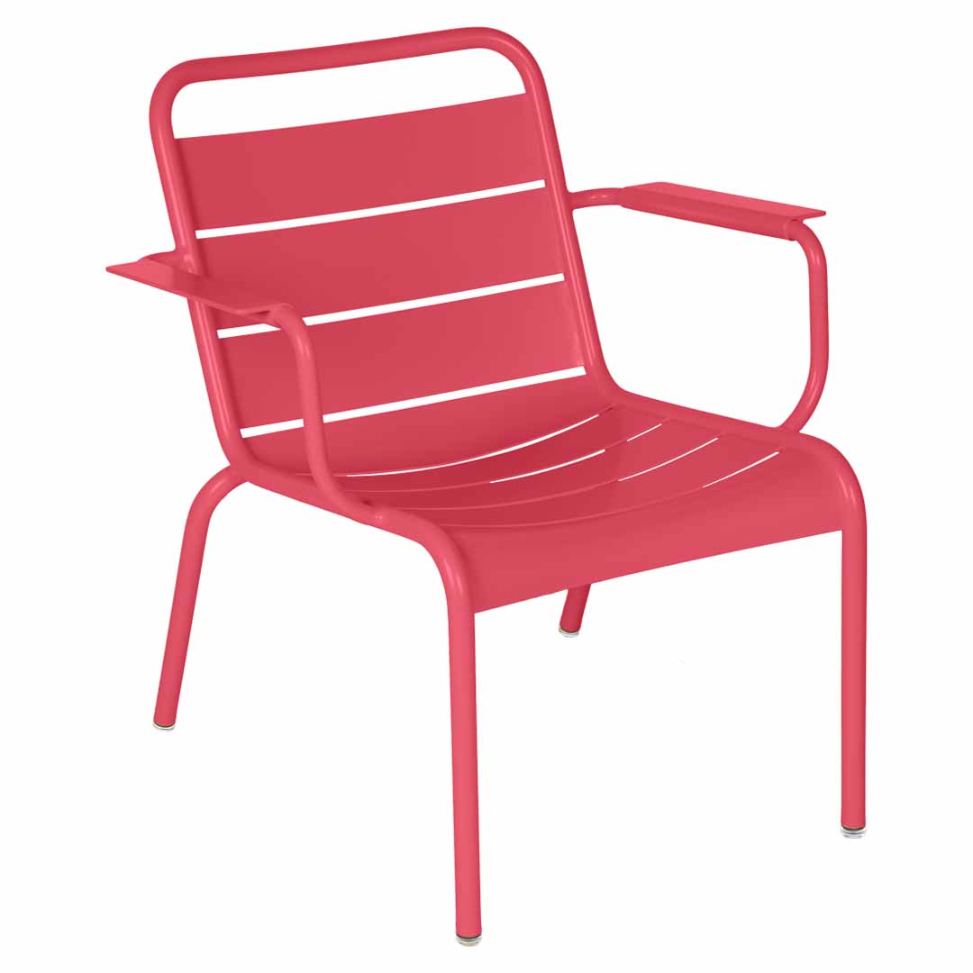 Fermob Luxembourg Lounge Armchair in Rosalie, low aluminum slat outdoor lounge armchair
