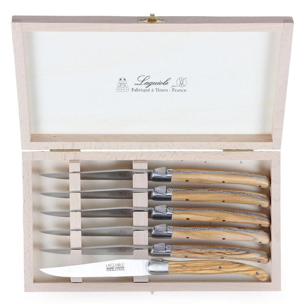 Laguiole André Verdier Set of 6 Olive Wood Steak Knives - bonmarche